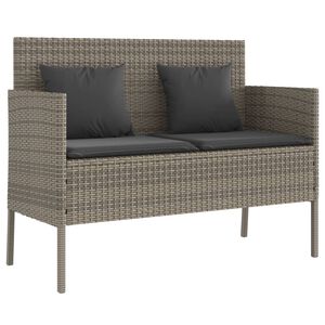 vidaXL Garden Bench with Cushions Grey Poly Rattan