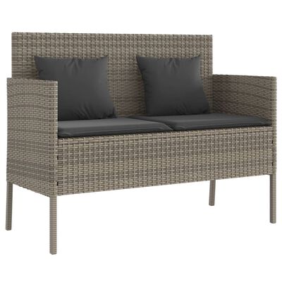 vidaXL Garden Bench with Cushions Grey Poly Rattan, grey vidaXL Garden Bench with Cushions Grey Poly Rattan