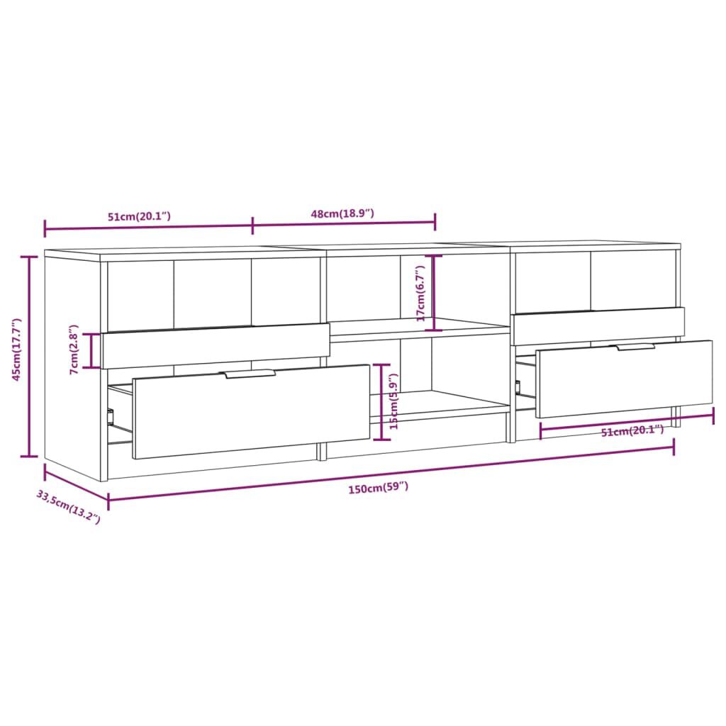vidaXL TV Cabinet Sonoma Oak 150x33.5x45 cm Engineered Wood