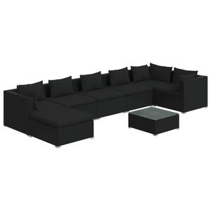vidaXL 8 Piece Garden Lounge Set with Cushions Poly Rattan Black