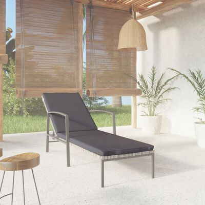 vidaXL Garden Sun Lounger with Cushion Poly Rattan Grey, grey vidaXL Garden Sun Lounger with Cushion Poly Rattan Grey
