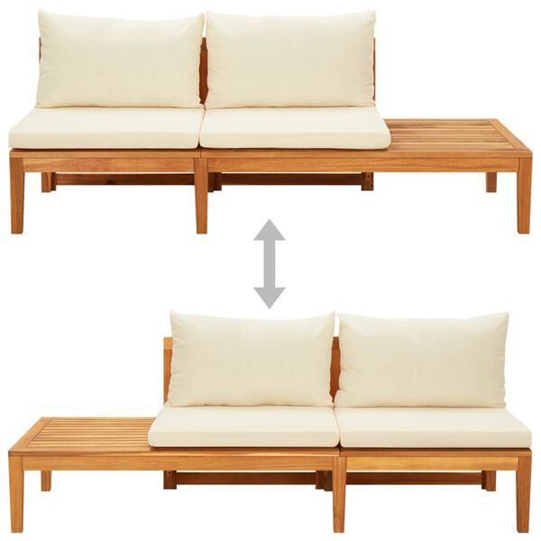 vidaXL Garden Bench with Table Cream White Cushions Solid Acacia Wood