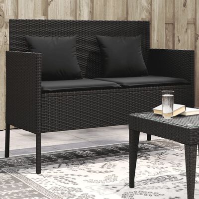 vidaXL Garden Bench with Cushions Black Poly Rattan, black vidaXL Garden Bench with Cushions Black Poly Rattan