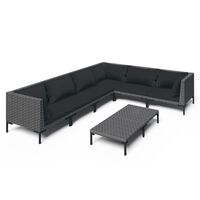 vidaXL 7 Piece Garden Lounge Set with Cushions Poly Rattan Dark Grey