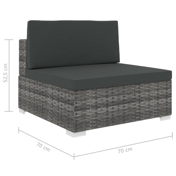 vidaXL Sectional Middle Seat 1 pc with Cushions Poly Rattan Grey