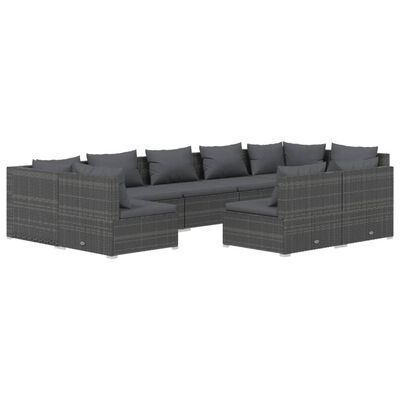 vidaXL 9 Piece Garden Lounge Set with Cushions Grey Poly Rattan, grey and anthracite vidaXL 9 Piece Garden Lounge Set with Cushions Grey Poly Rattan