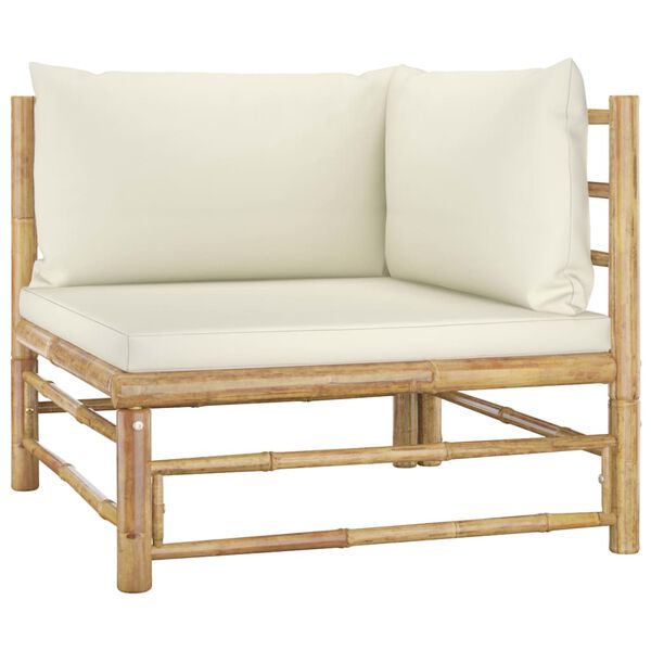 vidaXL 3 Piece Garden Lounge Set with Cream White Cushions Bamboo