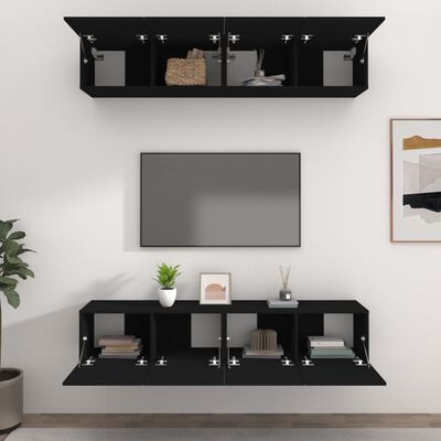 vidaXL TV Cabinets 4 pcs Black 80x30x30 cm Engineered Wood, black vidaXL TV Cabinets 4 pcs Black 80x30x30 cm Engineered Wood