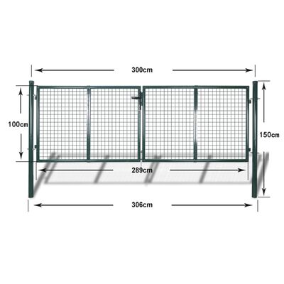 vidaXL Fence Gate Steel 306x100 cm Green,  vidaXL Fence Gate Steel 306x100 cm Green