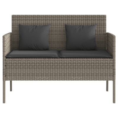 vidaXL Garden Bench with Cushions Grey Poly Rattan, grey vidaXL Garden Bench with Cushions Grey Poly Rattan