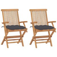 vidaXL Garden Chairs with Anthracite Cushions 2 pcs Solid Teak Wood, anthracite vidaXL Garden Chairs with Anthracite Cushions 2 pcs Solid Teak Wood