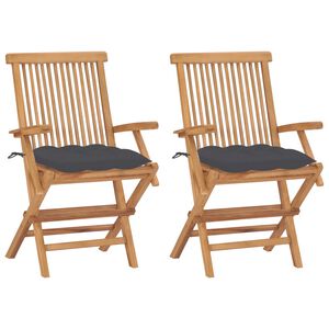 vidaXL Garden Chairs with Anthracite Cushions 2 pcs Solid Teak Wood