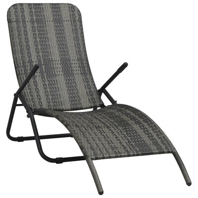 vidaXL Folding Sun Lounger Poly Rattan Grey,  vidaXL Folding Sun Lounger Poly Rattan Grey