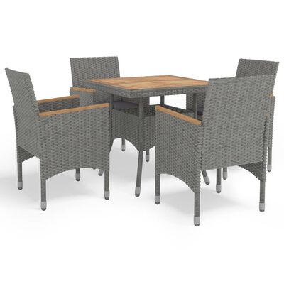 vidaXL 5 Piece Garden Dining Set Grey Poly Rattan and Acacia Wood, grey and brown vidaXL 5 Piece Garden Dining Set Grey Poly Rattan and Acacia Wood