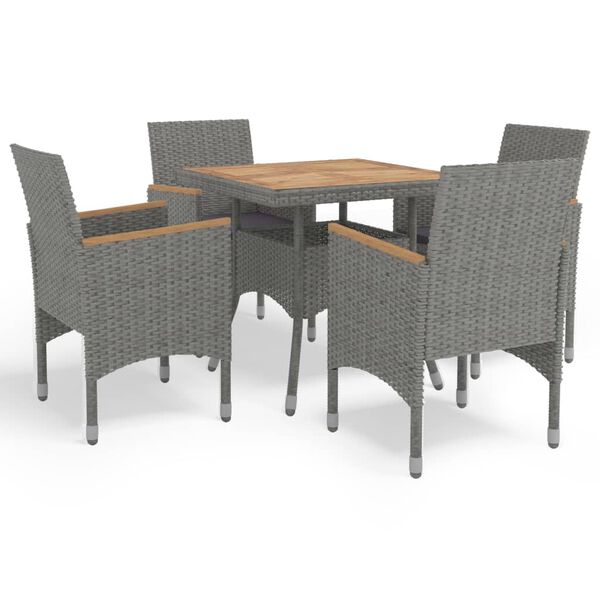 vidaXL 5 Piece Garden Dining Set Grey Poly Rattan and Acacia Wood