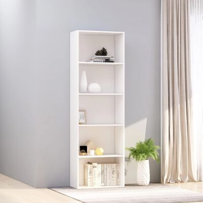 vidaXL 5-Tier Book Cabinet White 60x30x189 cm Engineered Wood, white vidaXL 5-Tier Book Cabinet White 60x30x189 cm Engineered Wood
