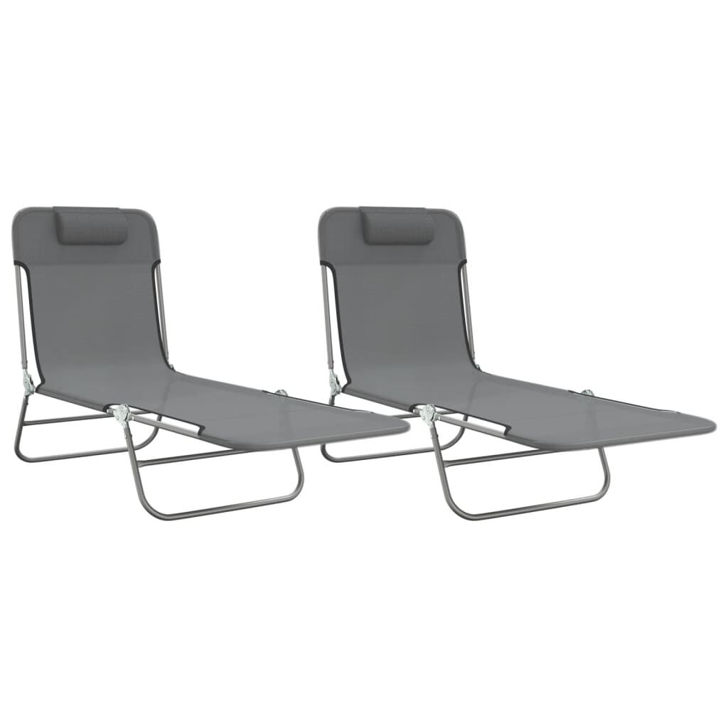 vidaXL Folding Sun Loungers 2 pcs Grey Textilene and Steel