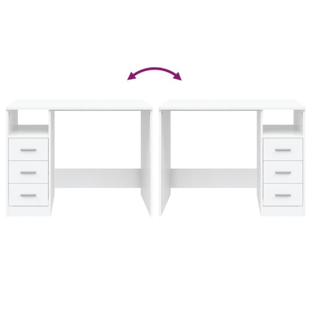 vidaXL Desk with Drawers White 102x50x76 cm Engineered Wood
