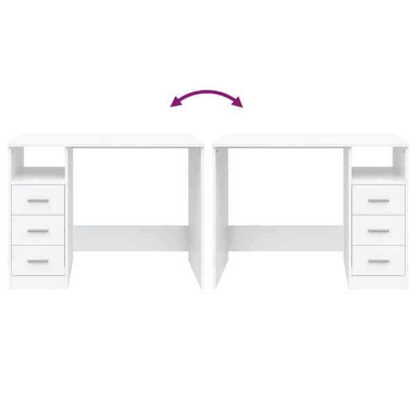 vidaXL Desk with Drawers White 102x50x76 cm Engineered Wood