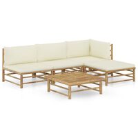 vidaXL 5 Piece Garden Lounge Set with Cream White Cushions Bamboo, cream vidaXL 5 Piece Garden Lounge Set with Cream White Cushions Bamboo