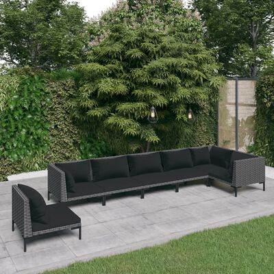 vidaXL 7 Piece Garden Lounge Set with Cushions Poly Rattan Dark Grey,  vidaXL 7 Piece Garden Lounge Set with Cushions Poly Rattan Dark Grey