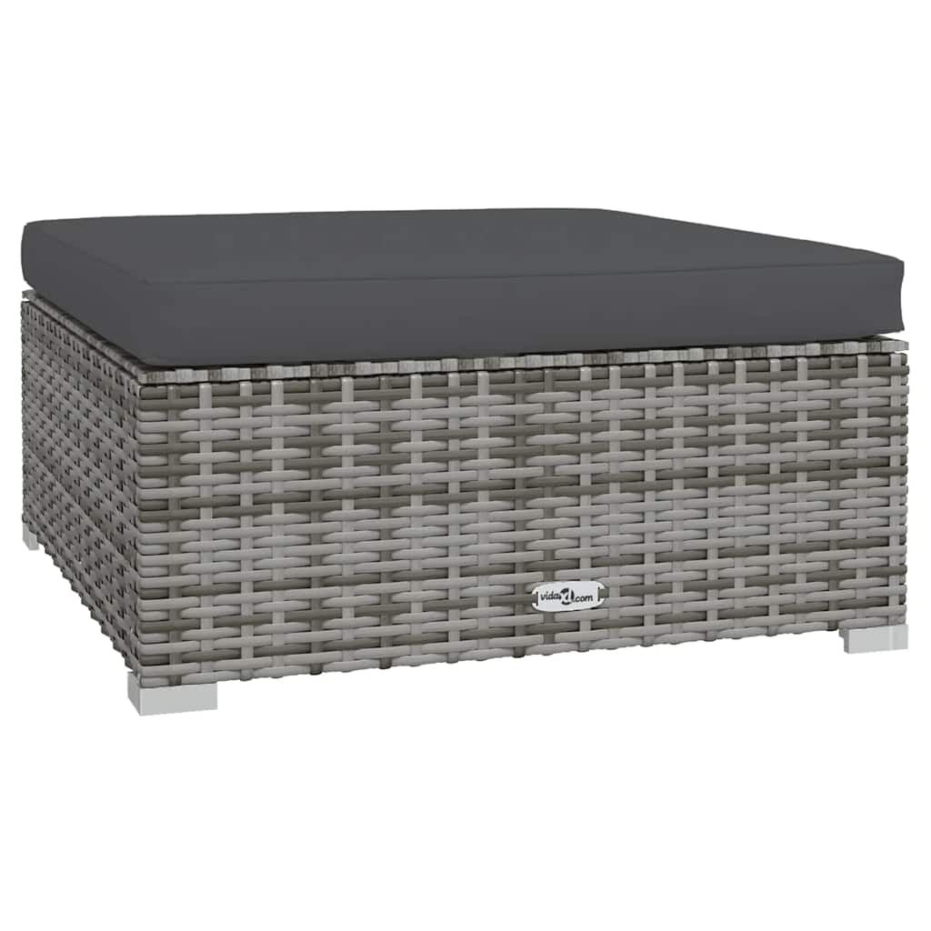 vidaXL Garden Footrest with Cushion Grey 70x70x30 cm Poly Rattan