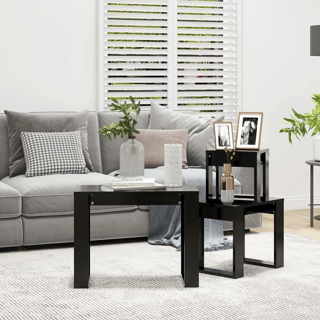 vidaXL Nesting Tables 3 pcs Black Engineered Wood