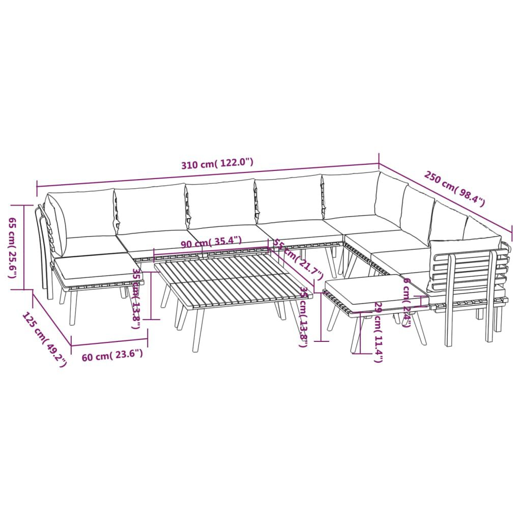 vidaXL 12 Piece Garden Lounge Set with Cushions Solid Wood Acacia