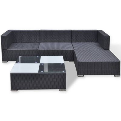 vidaXL 5 Piece Garden Lounge Set with Cushions Poly Rattan Black, black vidaXL 5 Piece Garden Lounge Set with Cushions Poly Rattan Black