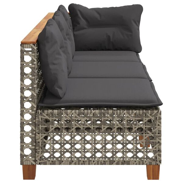 vidaXL Garden Sofa with Cushions 3-Seater Grey Poly Rattan