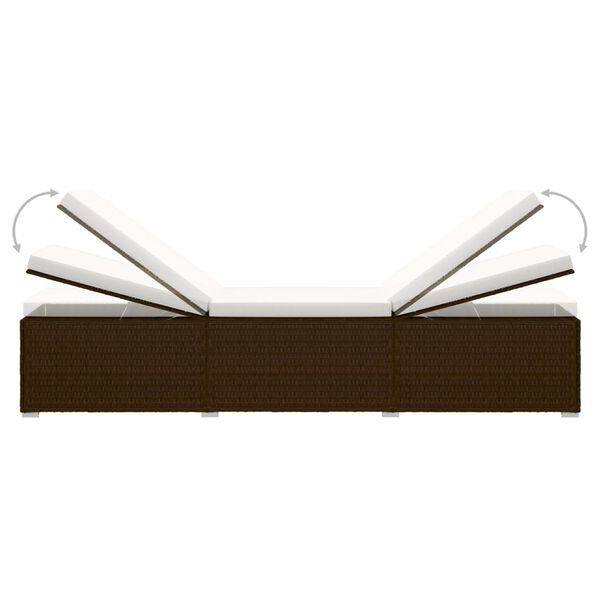 vidaXL Sun Lounger with Cushion and Tea Table Poly Rattan Brown