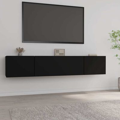 vidaXL TV Cabinets 2 pcs Black 80x30x30 cm Engineered Wood, black vidaXL TV Cabinets 2 pcs Black 80x30x30 cm Engineered Wood