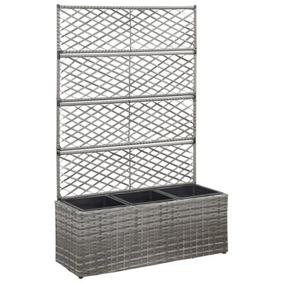 vidaXL Trellis Raised Bed with 3 Pots 83x30x130 cm Poly Rattan Grey, grey vidaXL Trellis Raised Bed with 3 Pots 83x30x130 cm Poly Rattan Grey