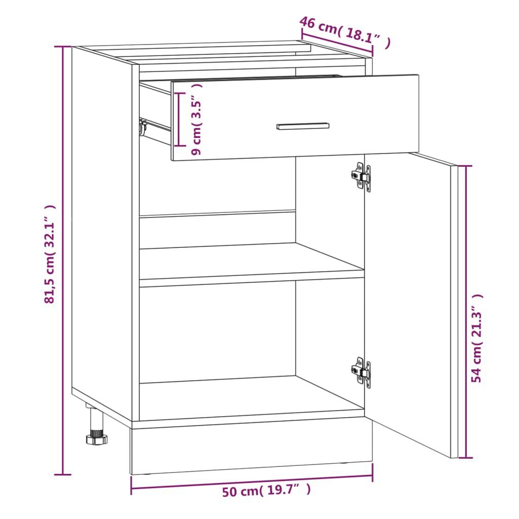 vidaXL Drawer Bottom Cabinet Lyon Brown Oak 50x46x81.5 cm Engineered Wood