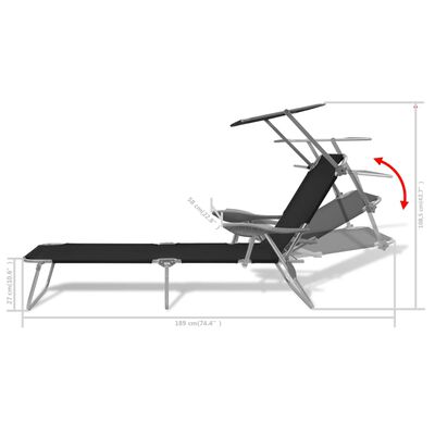 vidaXL Sun Lounger with Canopy Steel Black, black vidaXL Sun Lounger with Canopy Steel Black