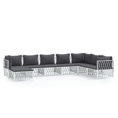 vidaXL 8 Piece Garden Lounge Set with Cushions White Steel, white vidaXL 8 Piece Garden Lounge Set with Cushions White Steel