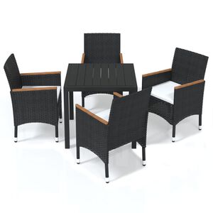 vidaXL 5 Piece Garden Dining Set with Cushions Poly Rattan Black