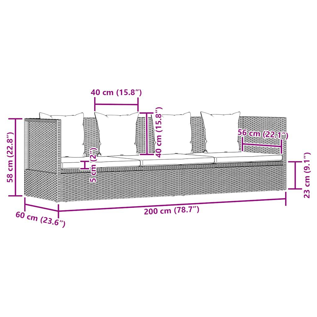 vidaXL Garden Bed with Cushion and Pillow Poly Rattan Black