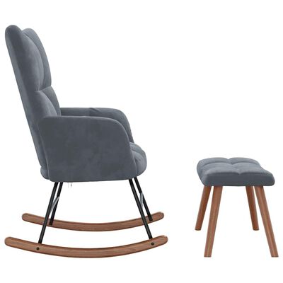 vidaXL Rocking Chair with a Stool Dark Grey Velvet, dark grey vidaXL Rocking Chair with a Stool Dark Grey Velvet