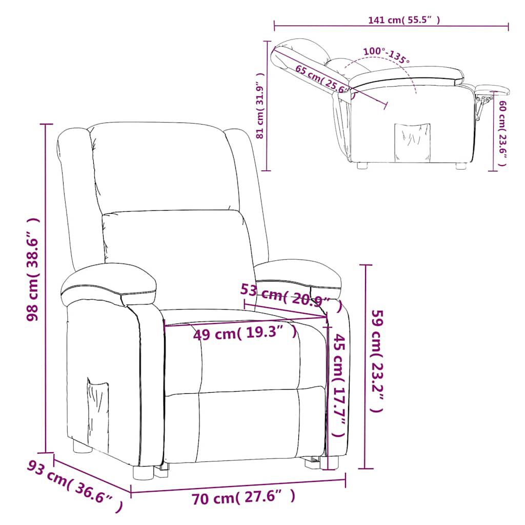 vidaXL Recliner Chair Cream Fabric