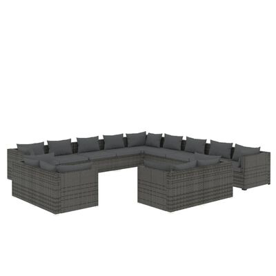 vidaXL 13 Piece Garden Lounge Set with Cushions Grey Poly Rattan