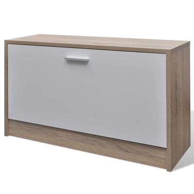 vidaXL Oak and White 3-in-1 Wooden Shoe Cabinet Set, oak vidaXL Oak and White 3-in-1 Wooden Shoe Cabinet Set