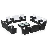 vidaXL 16 Piece Garden Lounge Set with Cushions Poly Rattan Black