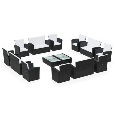 vidaXL 16 Piece Garden Lounge Set with Cushions Poly Rattan Black, black vidaXL 16 Piece Garden Lounge Set with Cushions Poly Rattan Black