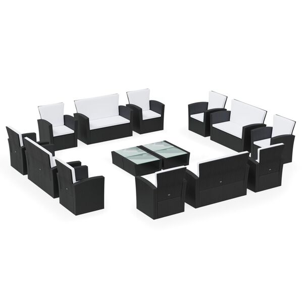 vidaXL 16 Piece Garden Lounge Set with Cushions Poly Rattan Black