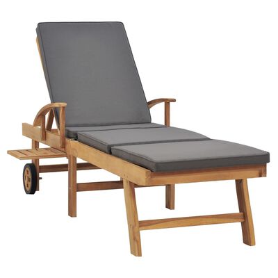 vidaXL Sun Lounger with Cushion Solid Teak Wood Dark Grey, dark grey vidaXL Sun Lounger with Cushion Solid Teak Wood Dark Grey
