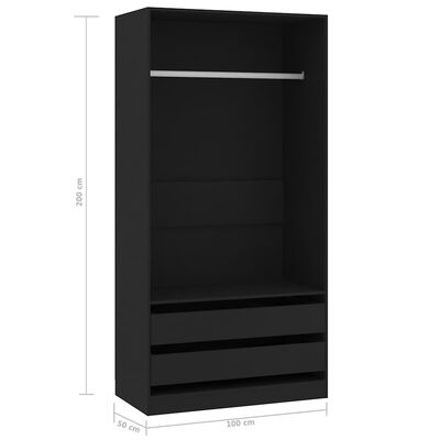 vidaXL Wardrobe Black 100x50x200 cm Engineered Wood, black vidaXL Wardrobe Black 100x50x200 cm Engineered Wood