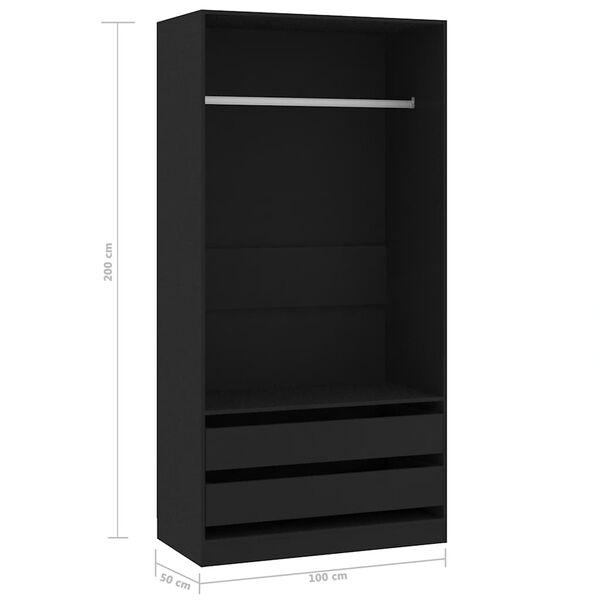 vidaXL Wardrobe Black 100x50x200 cm Engineered Wood