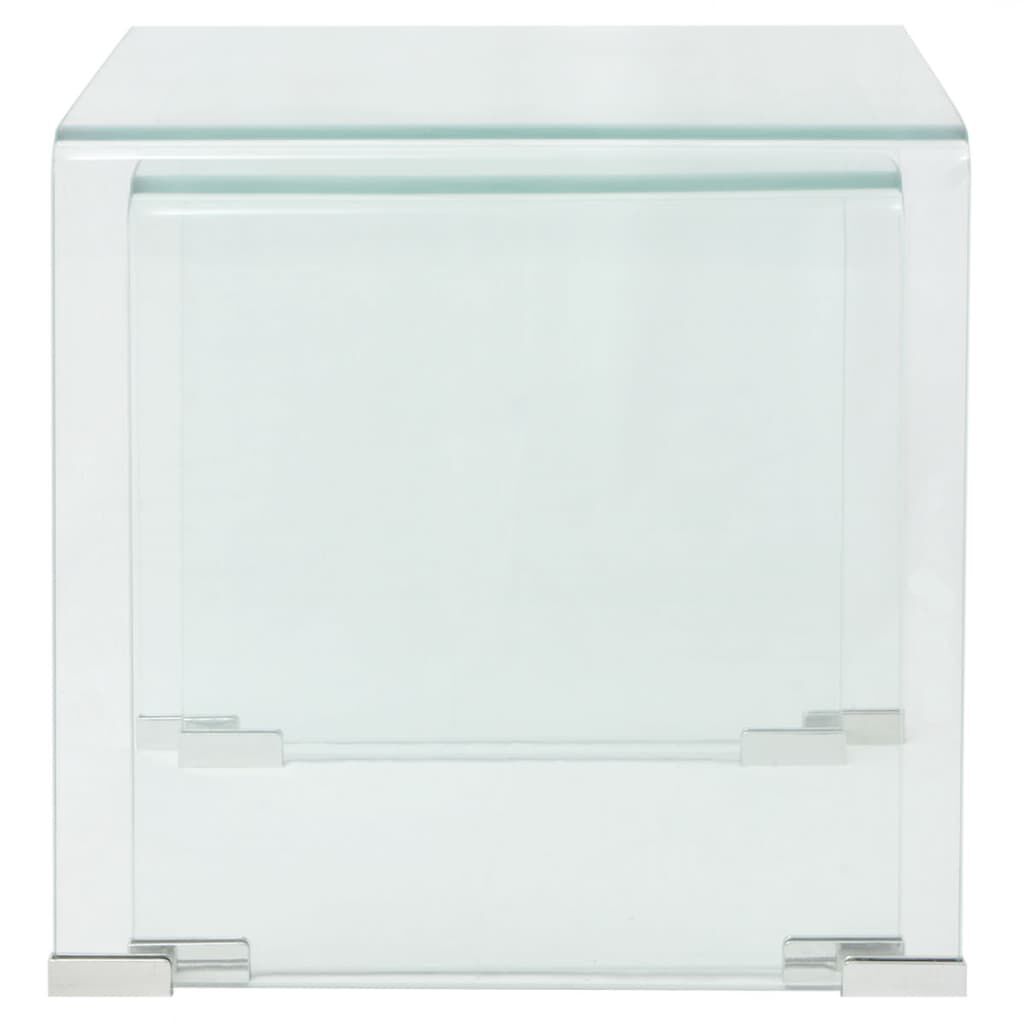 vidaXL Two Piece Nesting Table Set Tempered Glass Clear