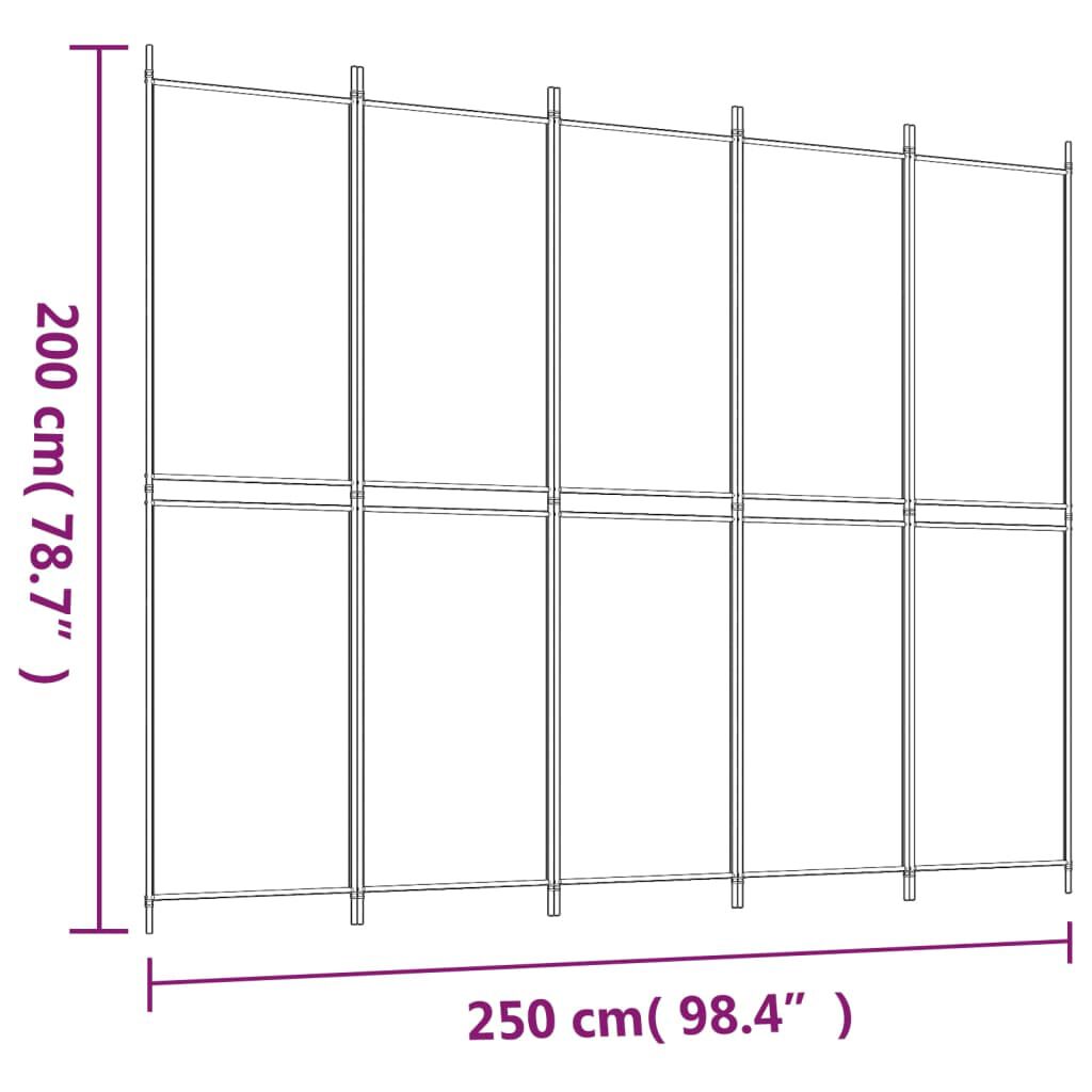 vidaXL 5-Panel Room Divider Brown 250x200 cm Fabric